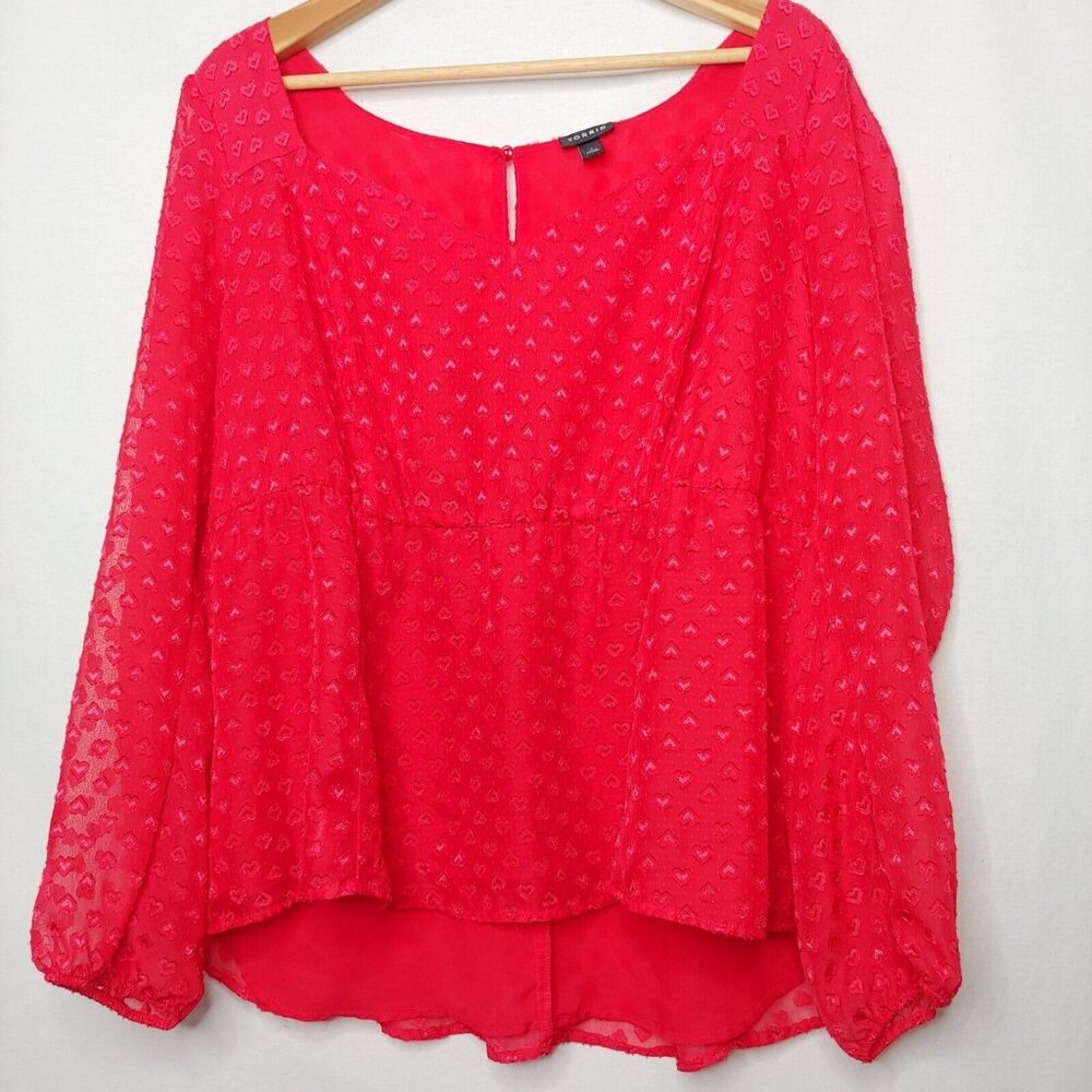 Torrid Womens Size 1 Sweetheart Peplum Blouse Shirt Heart Sheer Blouse Long Slv